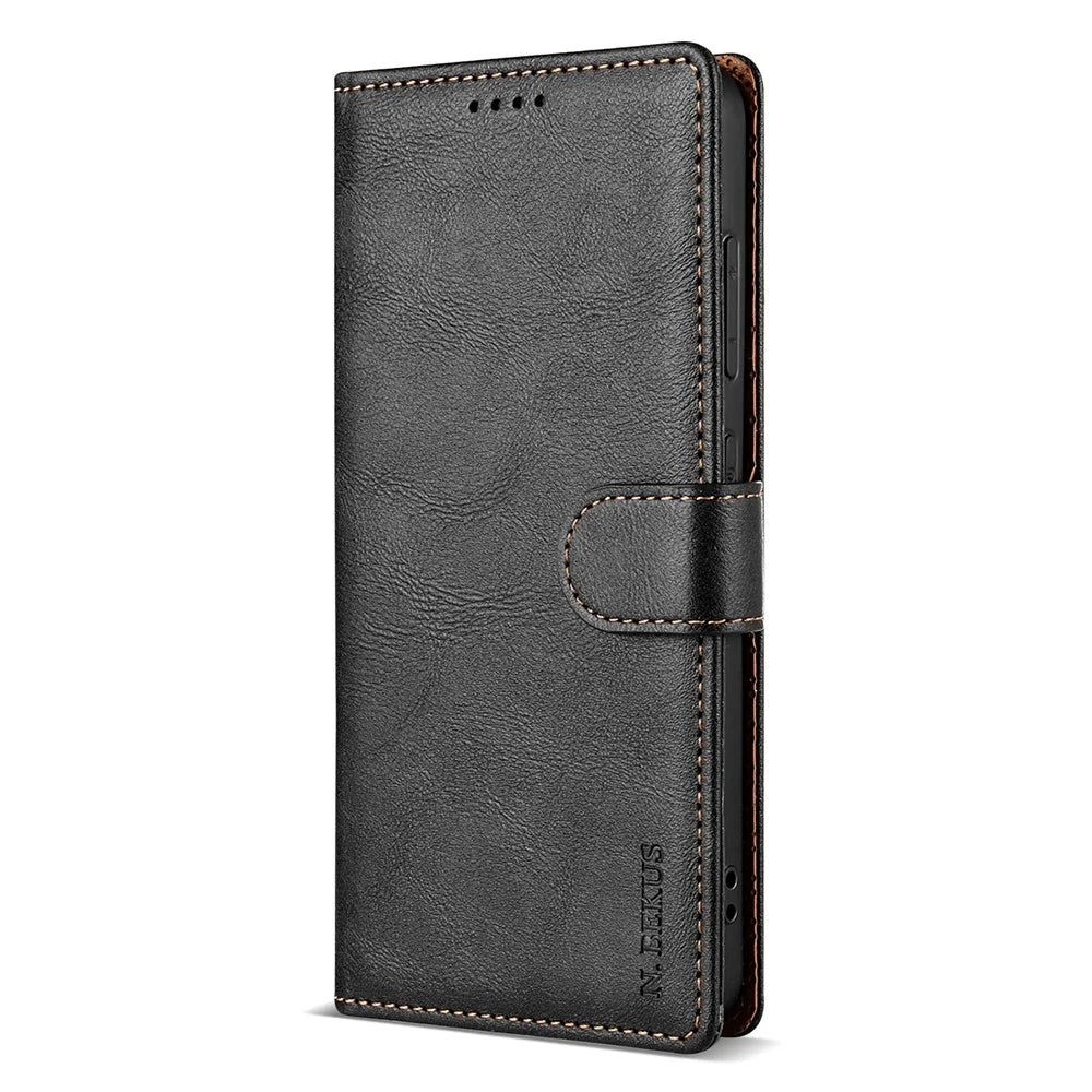 N.BEKUS CSJ-001 For 	Samsung Galaxy A56 5G Stand Case PU Leather Wallet Phone Cover - Black - 6