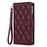 For Samsung Galaxy S25 Case Rhombus Stitching Leather Wallet Phone Cover with Long  /  Short Strap - Wine Red - 7