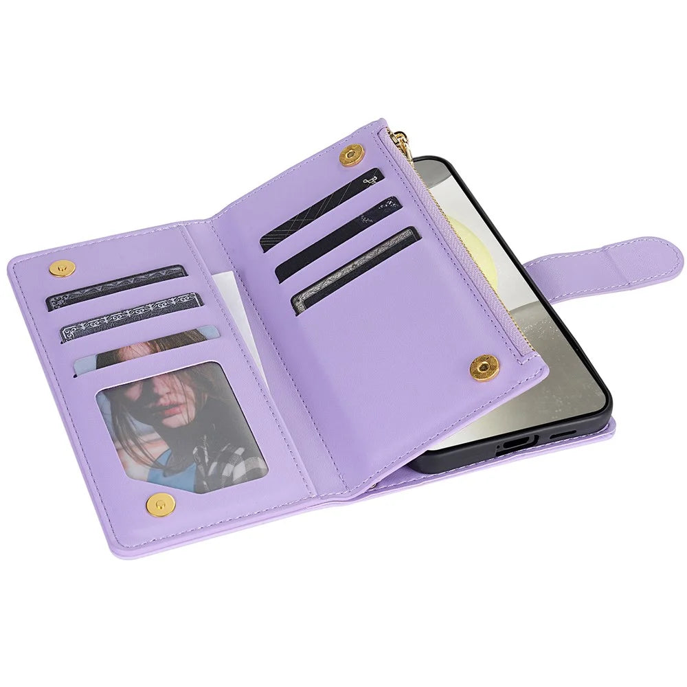 For Samsung Galaxy A16 5G  /  4G Case Rhombus Stitching Leather Wallet Phone Cover with Long  /  Short Strap - Light Purple - 3