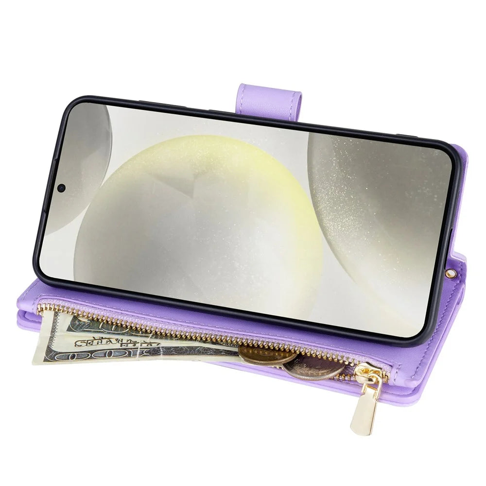 For Samsung Galaxy A56 5G Case Rhombus Stitching Leather Wallet Phone Cover with Long  /  Short Strap - Light Purple - 2