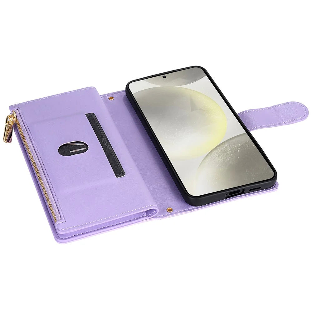 For Samsung Galaxy A56 5G Case Rhombus Stitching Leather Wallet Phone Cover with Long  /  Short Strap - Light Purple - 4