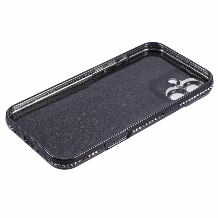 For iPhone 16 Full Protection Case With Camera Lens Protector Rhinestone Embellished Clear Cover - Black - 4