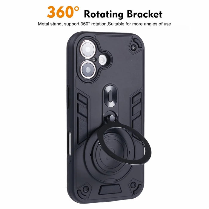 For iPhone 16 Plus Case Rotatable Kickstand PC+TPU Drop Protection Phone Cover - Black - 2