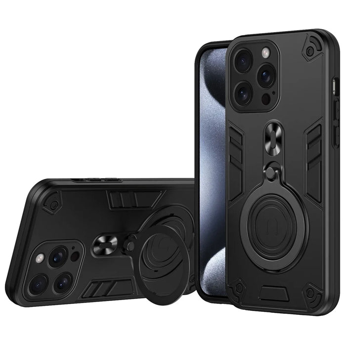 For iPhone 16 Pro Max Case Rotatable Kickstand PC+TPU Drop Protection Phone Cover - Black - 1