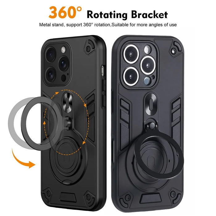 For iPhone 16 Pro Max Case Rotatable Kickstand PC+TPU Drop Protection Phone Cover - Black - 2