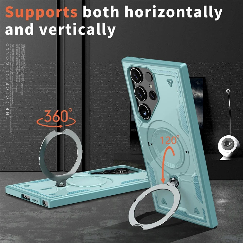 For Samsung Galaxy S25 Ultra Magnetic Case Military Protection PC+TPU Kickstand Phone Cover - Baby Blue - 2
