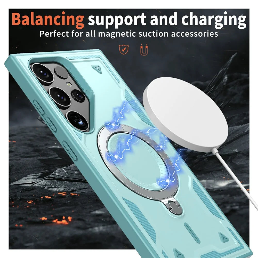 For Samsung Galaxy S25 Ultra Magnetic Case Military Protection PC+TPU Kickstand Phone Cover - Baby Blue - 3