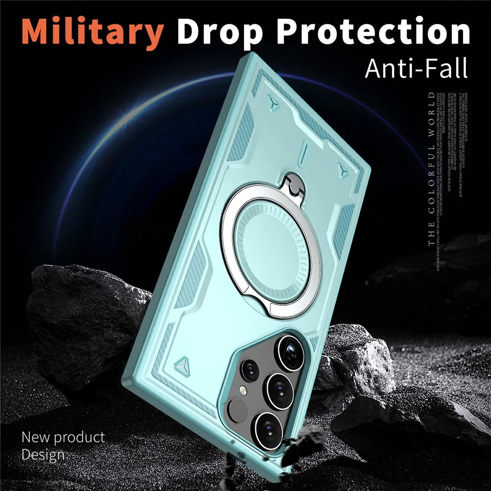 For Samsung Galaxy S25 Ultra Magnetic Case Military Protection PC+TPU Kickstand Phone Cover - Baby Blue - 4