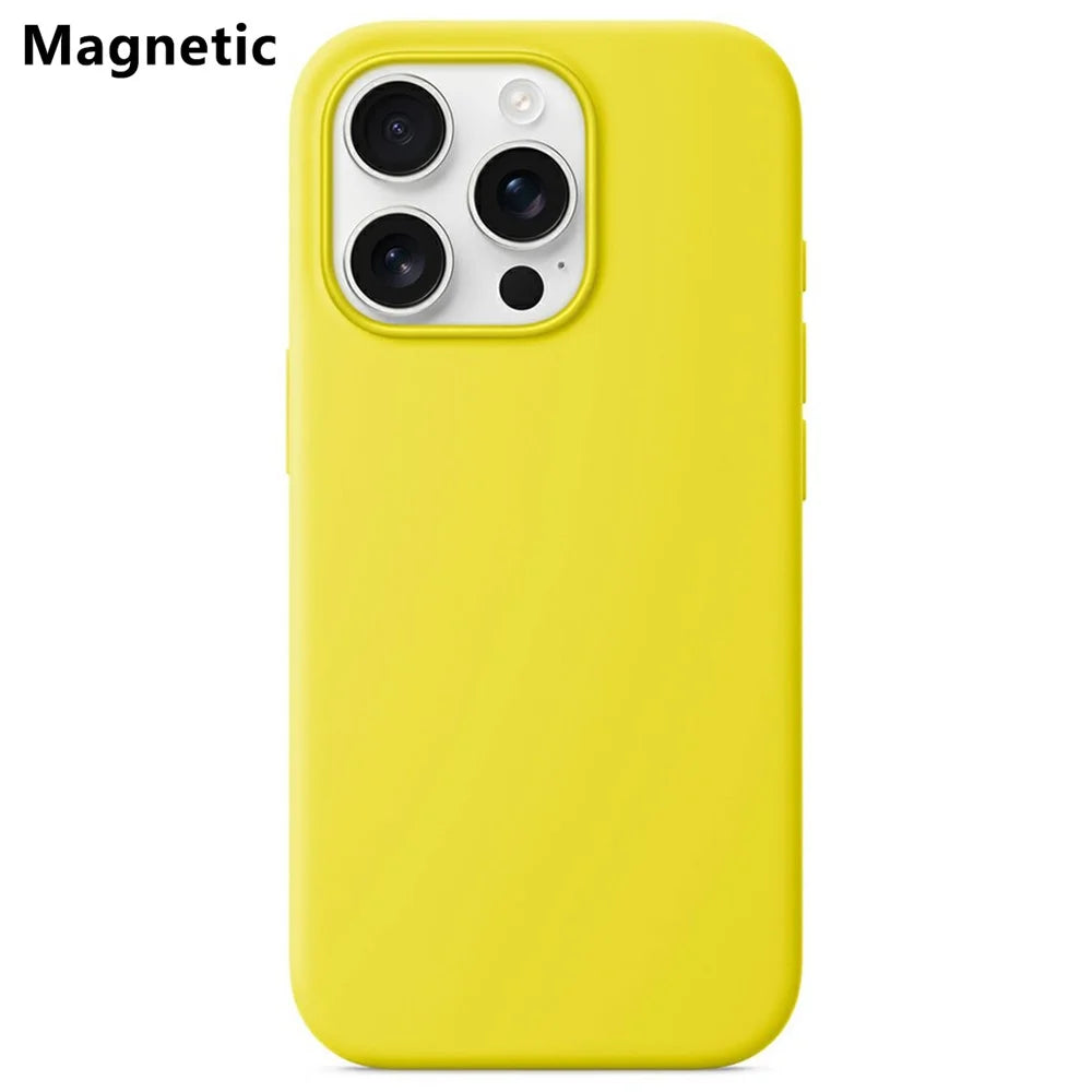 For iPhone 16 Pro Max Compatible with MagSafe Liquid Silicone Phone Back Cover (No Logo) - Yellow - 1