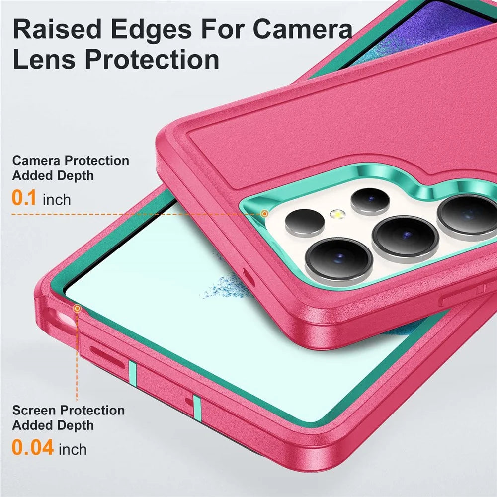 For Samsung Galaxy S25 Ultra Case Kickstand Phone Cover PC+Silicone+EVA 3-in-1 Design - Rose+Light Cyan - 4