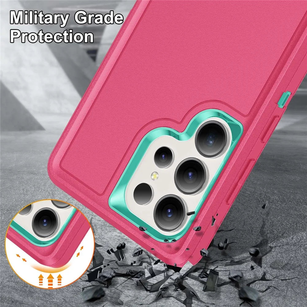For Samsung Galaxy S25 Ultra Case Kickstand Phone Cover PC+Silicone+EVA 3-in-1 Design - Rose+Light Cyan - 6
