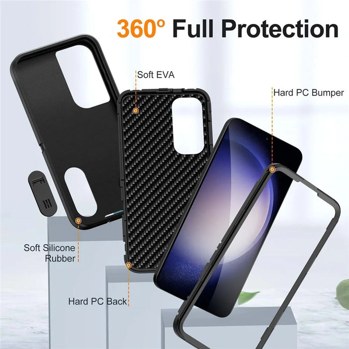 For Samsung Galaxy S25 / S24 Case Kickstand Phone Cover PC+Silicone+EVA 3-in-1 Design - Black+Black - 3