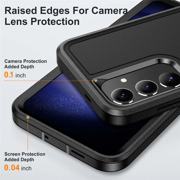 For Samsung Galaxy S25 / S24 Case Kickstand Phone Cover PC+Silicone+EVA 3-in-1 Design - Black+Black - 4