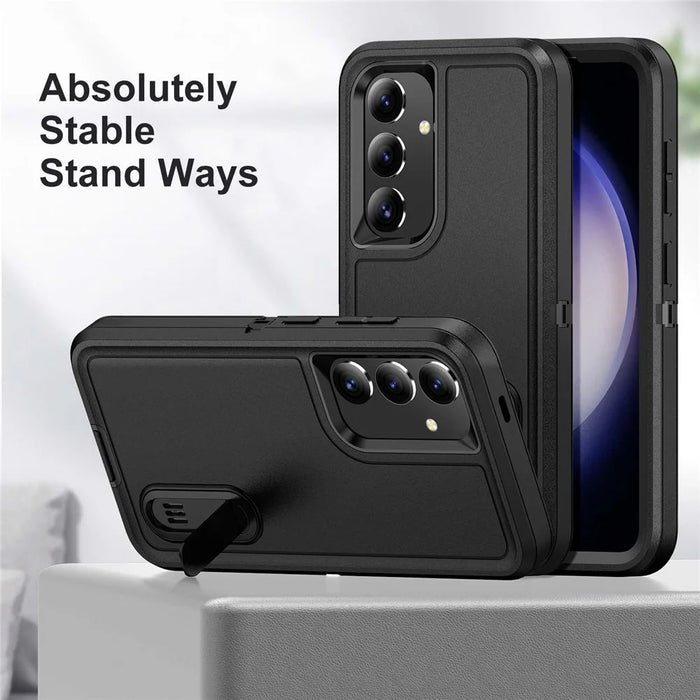 For Samsung Galaxy S25 / S24 Case Kickstand Phone Cover PC+Silicone+EVA 3-in-1 Design - Black+Black - 5