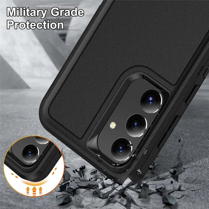 For Samsung Galaxy S25 / S24 Case Kickstand Phone Cover PC+Silicone+EVA 3-in-1 Design - Black+Black - 6