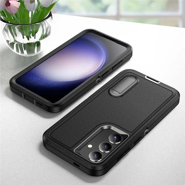 For Samsung Galaxy S25 / S24 Case Kickstand Phone Cover PC+Silicone+EVA 3-in-1 Design - Black+Black - 7