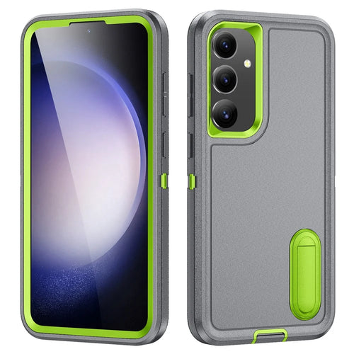 For Samsung Galaxy S25+ / S24+ Case Kickstand Phone Cover PC+Silicone+EVA 3-in-1 Design - Grey+Green - 1