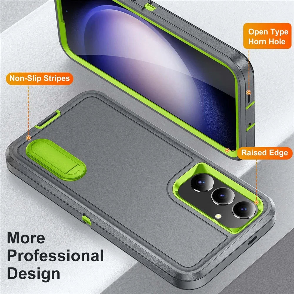 For Samsung Galaxy S25+ / S24+ Case Kickstand Phone Cover PC+Silicone+EVA 3-in-1 Design - Grey+Green - 2