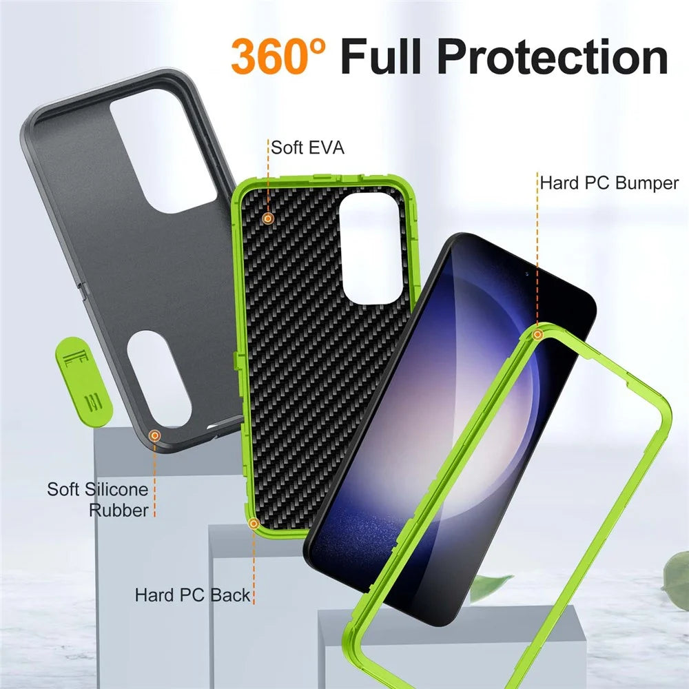 For Samsung Galaxy S25+ / S24+ Case Kickstand Phone Cover PC+Silicone+EVA 3-in-1 Design - Grey+Green - 3