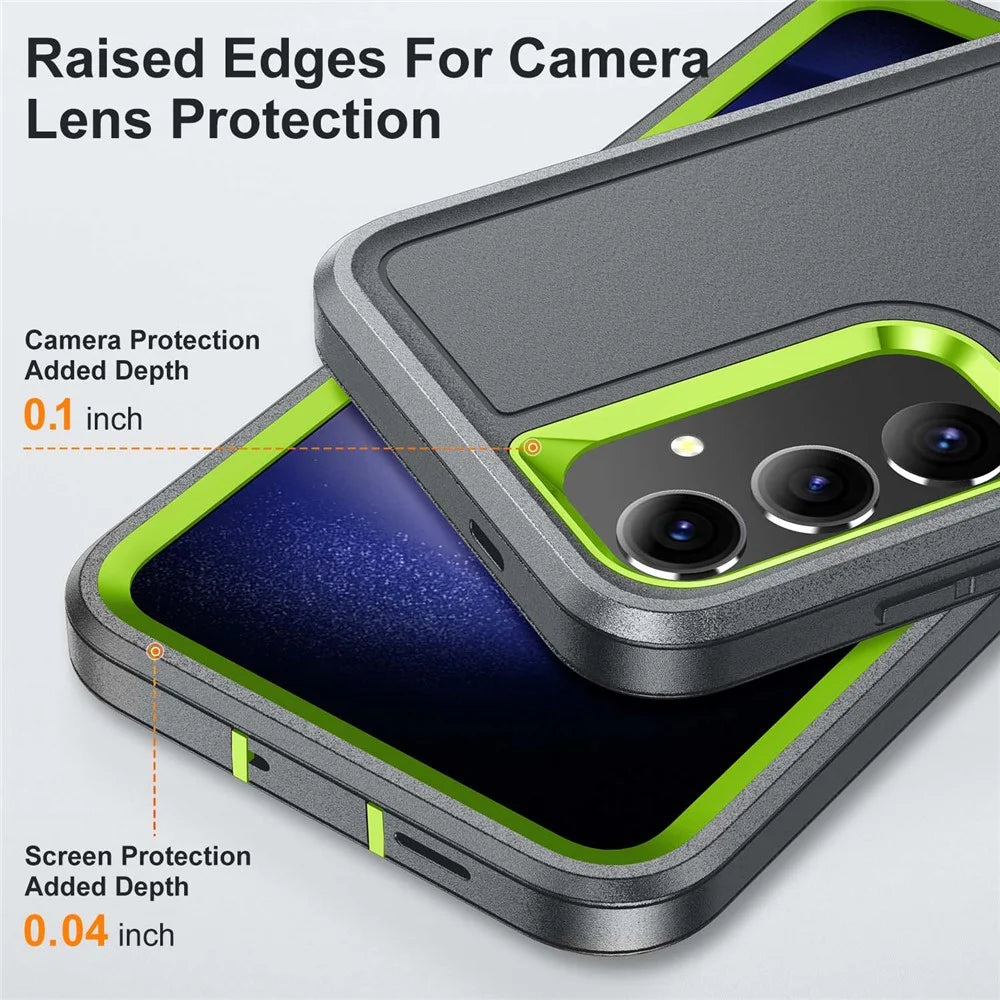 For Samsung Galaxy S25+ / S24+ Case Kickstand Phone Cover PC+Silicone+EVA 3-in-1 Design - Grey+Green - 4