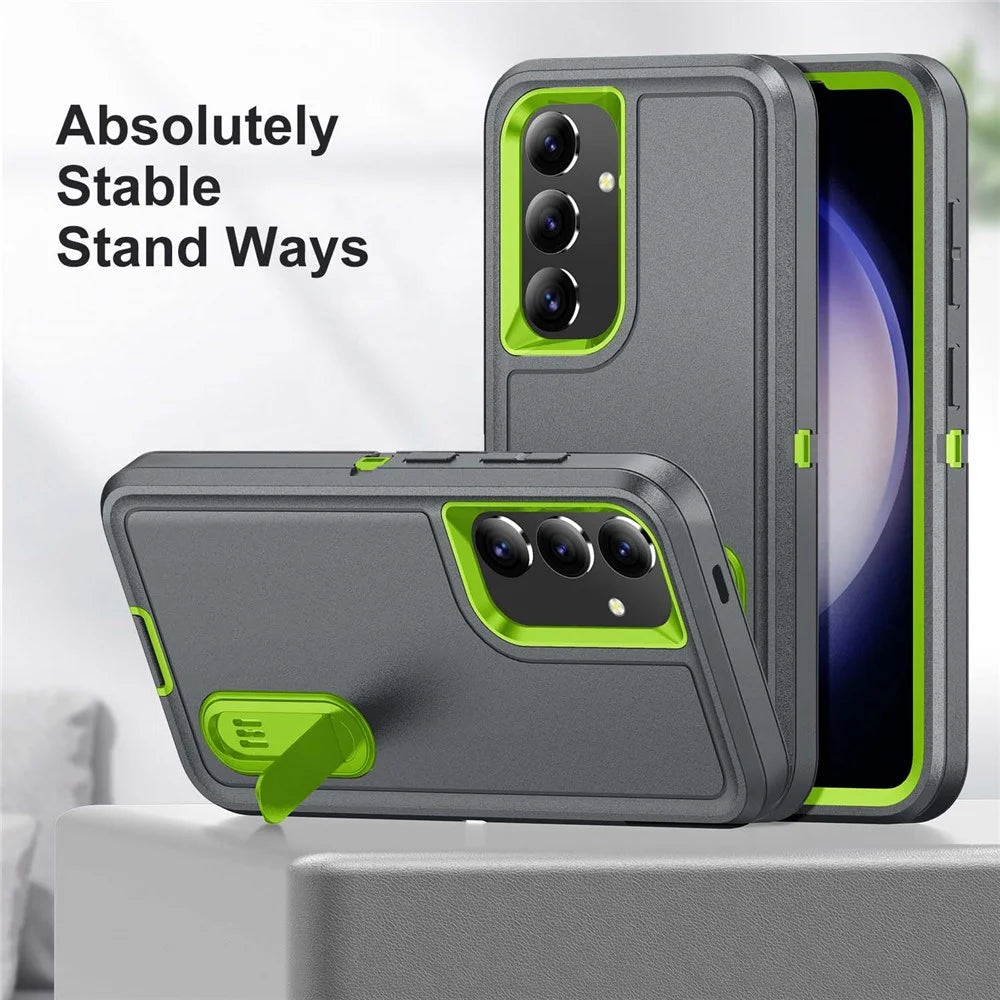 For Samsung Galaxy S25+ / S24+ Case Kickstand Phone Cover PC+Silicone+EVA 3-in-1 Design - Grey+Green - 5