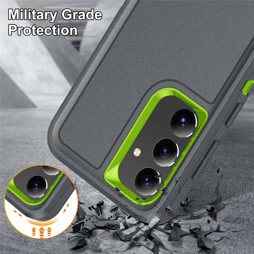 For Samsung Galaxy S25+ / S24+ Case Kickstand Phone Cover PC+Silicone+EVA 3-in-1 Design - Grey+Green - 6