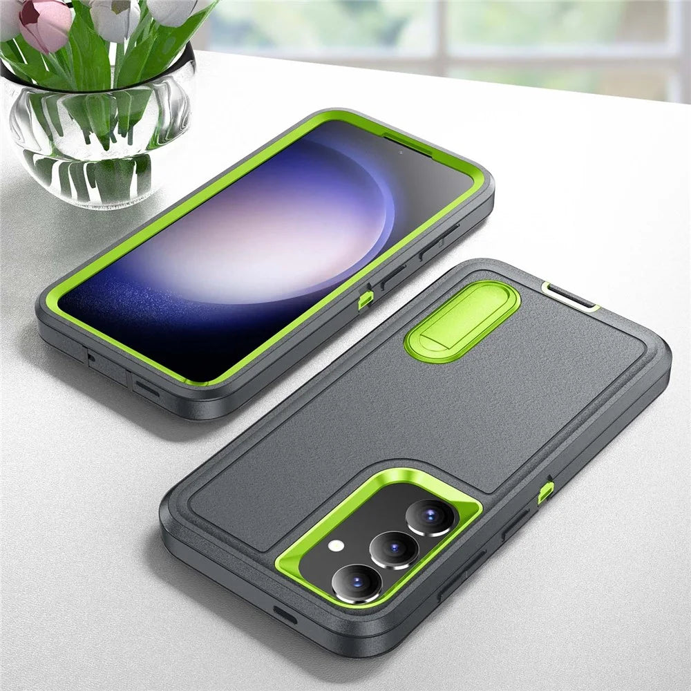 For Samsung Galaxy S25+ / S24+ Case Kickstand Phone Cover PC+Silicone+EVA 3-in-1 Design - Grey+Green - 7