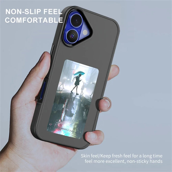 For iPhone 16 Smart E-Ink Phone Case 4 Color HD 4 inch Display NFC DIY Customized Screen - Black - 3