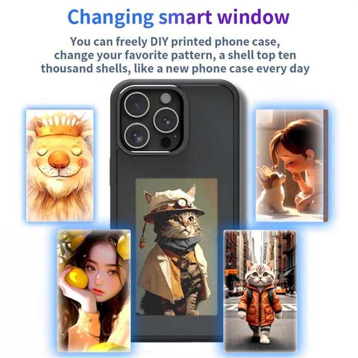 For iPhone 16 Pro Smart E-Ink Phone Case 4 Color HD 4 inch Display NFC DIY Customized Screen - Black - 2
