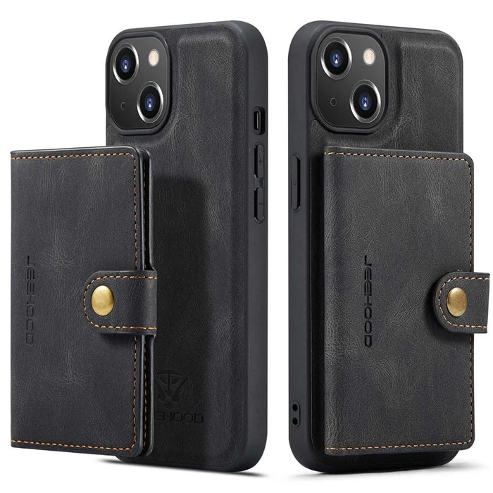 JEEHOOD For iPhone 14 Plus Wallet Phone Case Detachable 2-in-1 Leather Coated TPU Phone Case with Kickstand - Black - 1