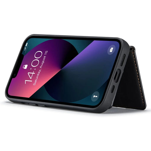 JEEHOOD For iPhone 14 Plus Wallet Phone Case Detachable 2-in-1 Leather Coated TPU Phone Case with Kickstand - Black - 2