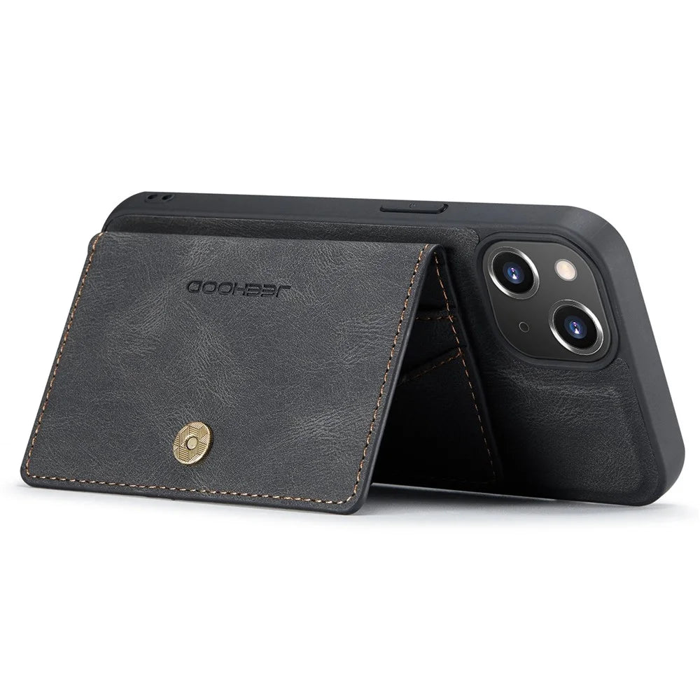 JEEHOOD For iPhone 14 Plus Wallet Phone Case Detachable 2-in-1 Leather Coated TPU Phone Case with Kickstand - Black - 3
