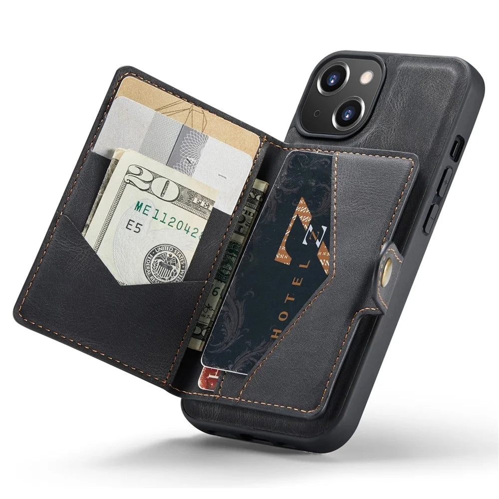 JEEHOOD For iPhone 14 Plus Wallet Phone Case Detachable 2-in-1 Leather Coated TPU Phone Case with Kickstand - Black - 4