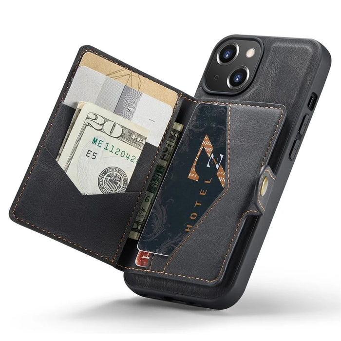 JEEHOOD For iPhone 14 Plus Wallet Phone Case Detachable 2-in-1 Leather Coated TPU Phone Case with Kickstand - Black - 4