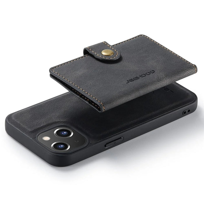 JEEHOOD For iPhone 14 Plus Wallet Phone Case Detachable 2-in-1 Leather Coated TPU Phone Case with Kickstand - Black - 6