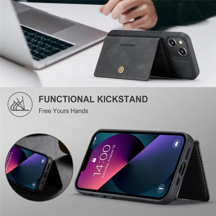 JEEHOOD For iPhone 14 Plus Wallet Phone Case Detachable 2-in-1 Leather Coated TPU Phone Case with Kickstand - Black - 7