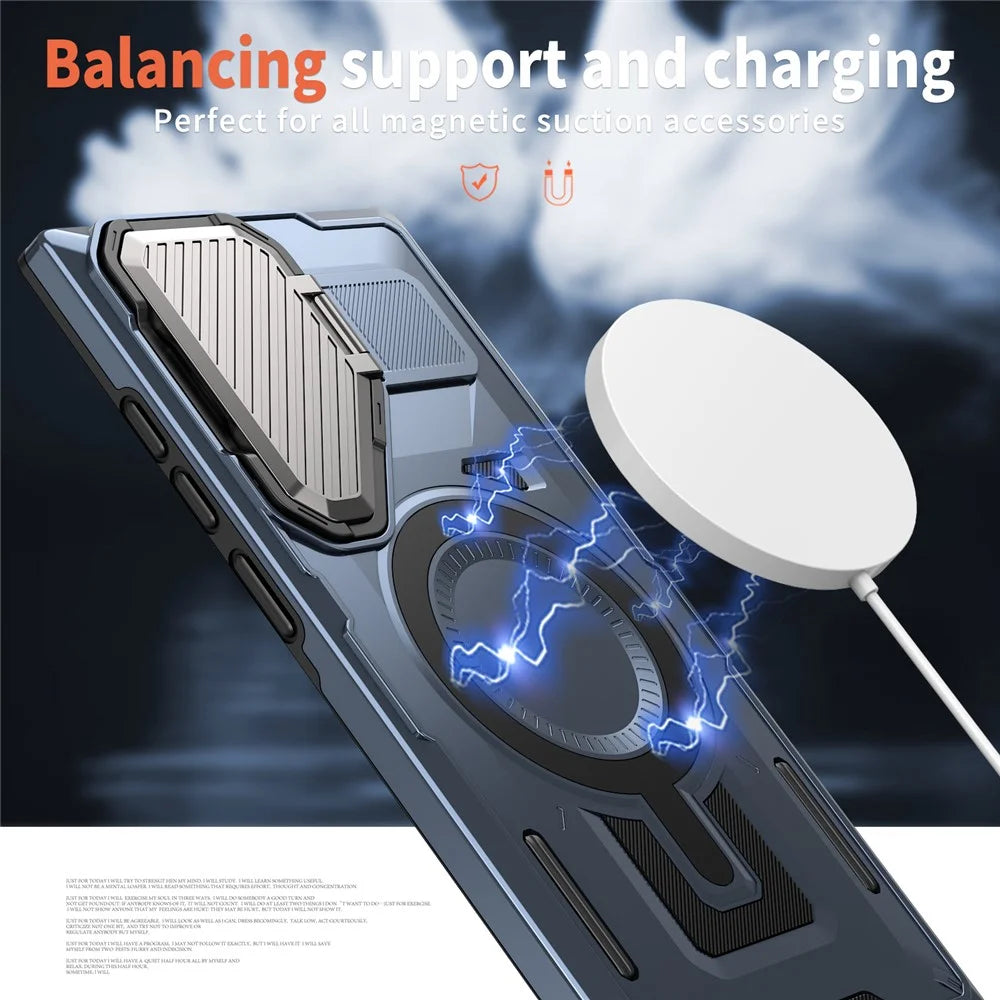 For Samsung Galaxy S23 Ultra / S22 Ultra 5G Magnetic Case Lens Lid Kickstand PC+TPU Back Cover - Blue - 3