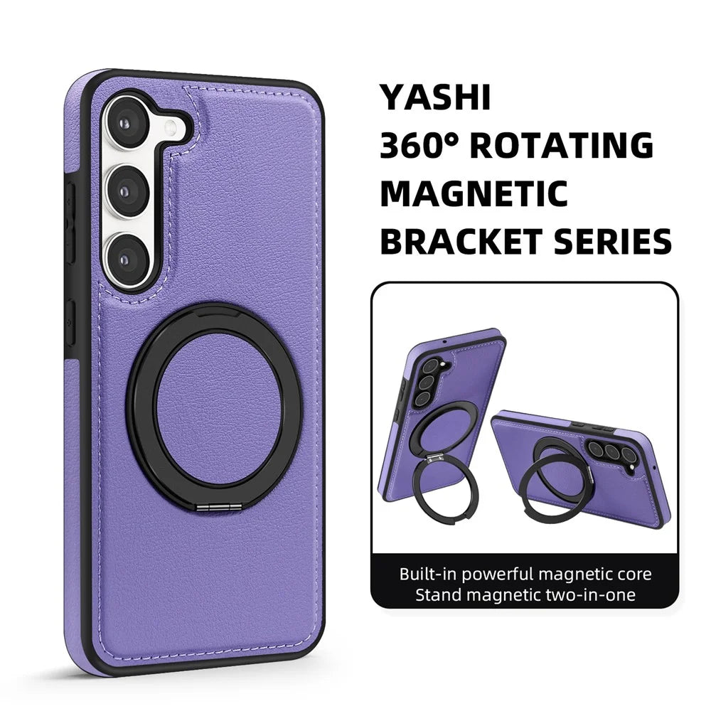 For Samsung Galaxy S23+ Case with Ring Kickstand Magnetic Case PU Leather Back Cover - Purple - 3