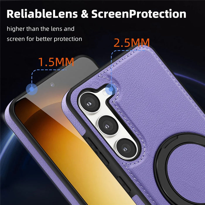 For Samsung Galaxy S23+ Case with Ring Kickstand Magnetic Case PU Leather Back Cover - Purple - 6