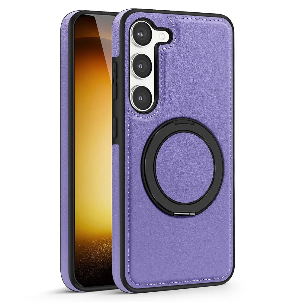 For Samsung Galaxy S23 Case with Ring Kickstand Magnetic Case PU Leather Back Cover - Purple - 2