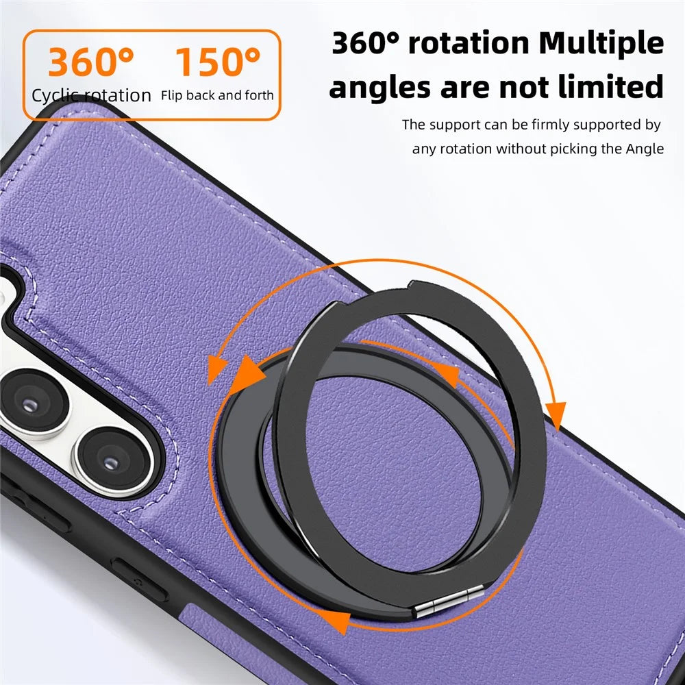For Samsung Galaxy S23 Case with Ring Kickstand Magnetic Case PU Leather Back Cover - Purple - 4