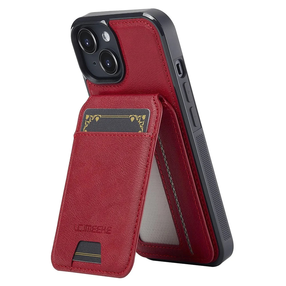 LC.IMEEKE L3 For iPhone 14 Magnetic Case Detachable Card Holder Leather+TPU Mobile Cover - Red - 2
