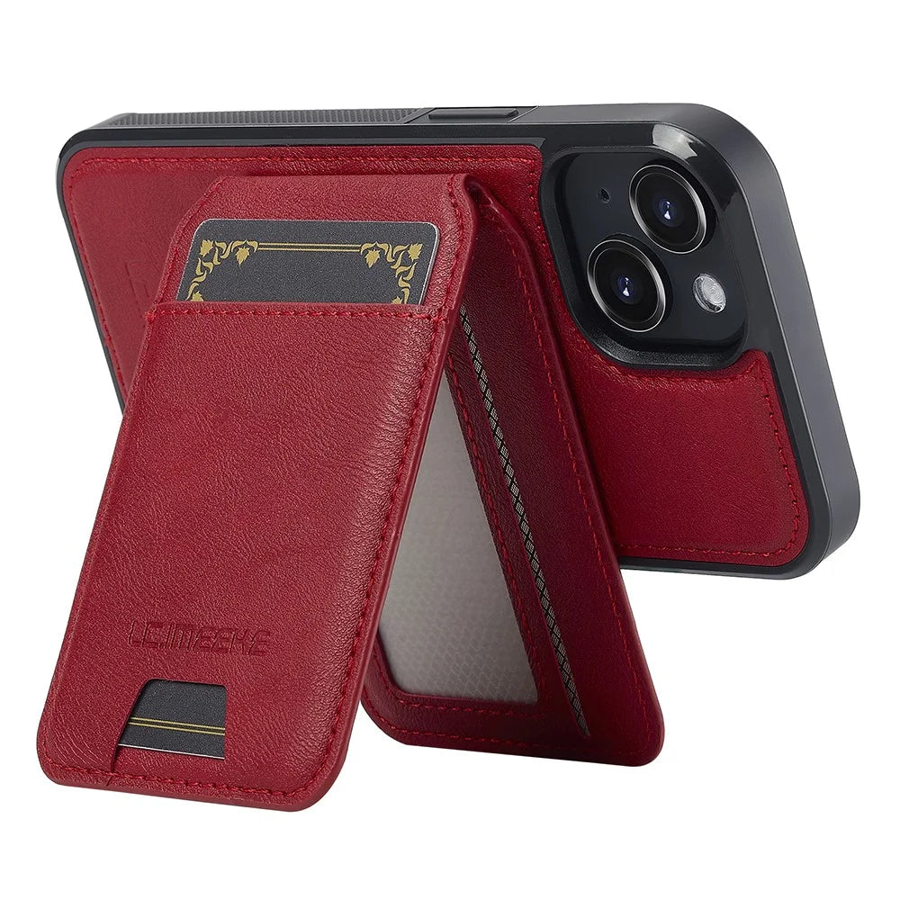 LC.IMEEKE L3 For iPhone 14 Magnetic Case Detachable Card Holder Leather+TPU Mobile Cover - Red - 3