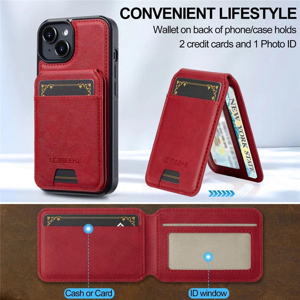 LC.IMEEKE L3 For iPhone 14 Magnetic Case Detachable Card Holder Leather+TPU Mobile Cover - Red - 5