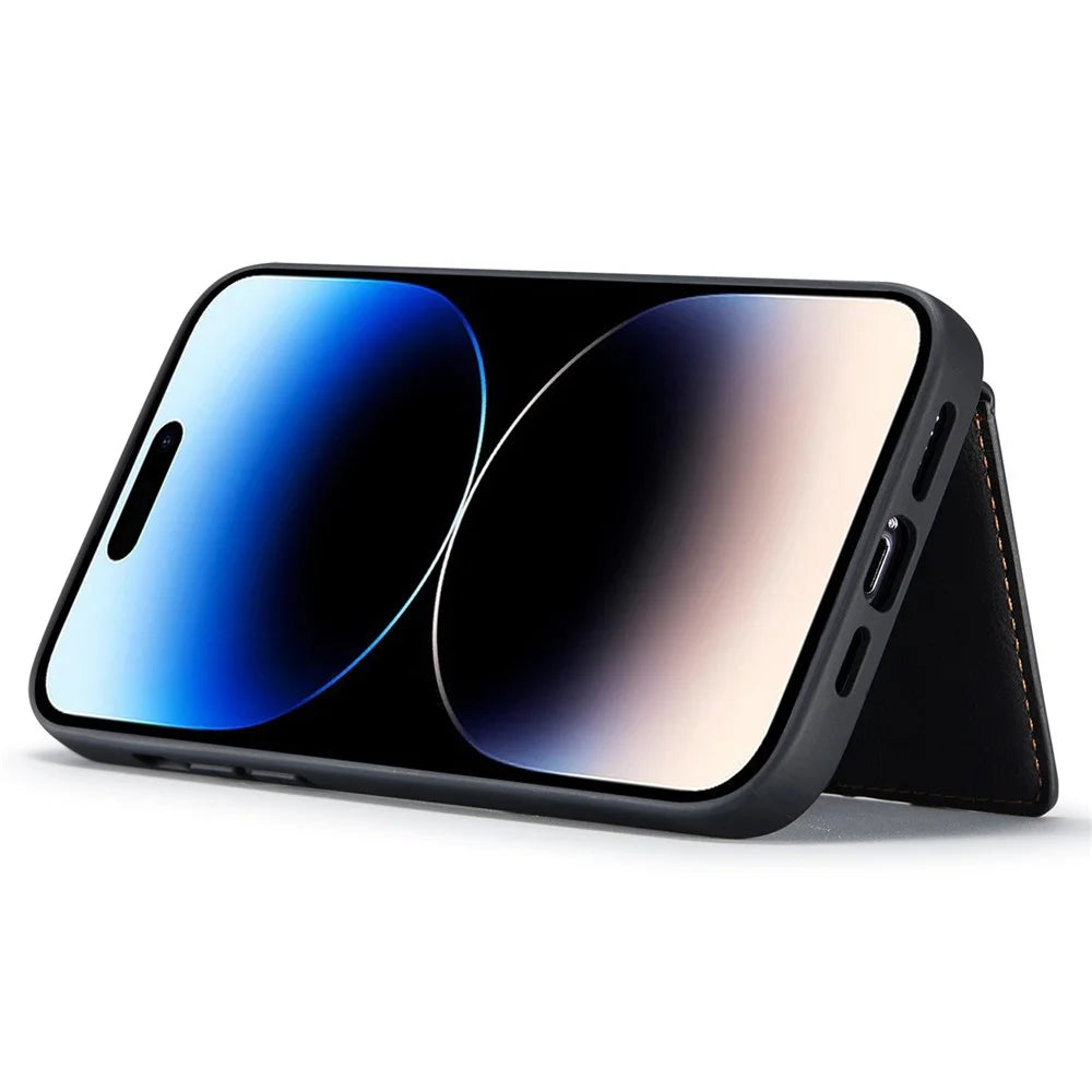 JEEHOOD For iPhone 14 Pro Retro Shockproof Case Detachable 2-in-1 Wallet Phone Case Leather Coated Kickstand TPU Cover - Black - 2