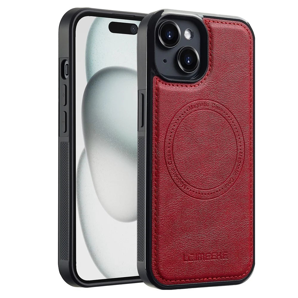 LC.IMEEKE For iPhone 14 Magnetic Case Compatible with MagSafe Leather+TPU Back Cover - Red - 1