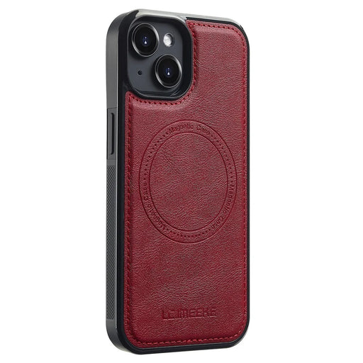 LC.IMEEKE For iPhone 14 Magnetic Case Compatible with MagSafe Leather+TPU Back Cover - Red - 2