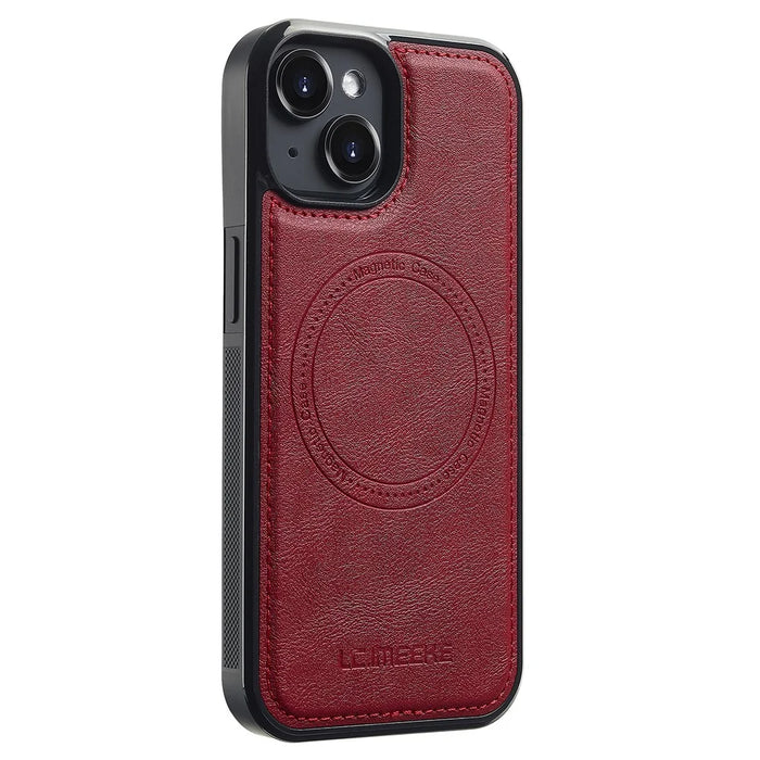 LC.IMEEKE For iPhone 14 Magnetic Case Compatible with MagSafe Leather+TPU Back Cover - Red - 2
