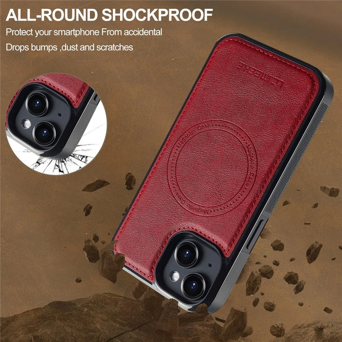 LC.IMEEKE For iPhone 14 Magnetic Case Compatible with MagSafe Leather+TPU Back Cover - Red - 6
