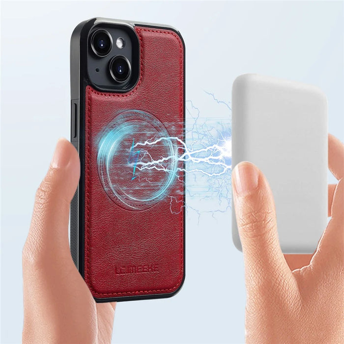 LC.IMEEKE For iPhone 14 Magnetic Case Compatible with MagSafe Leather+TPU Back Cover - Red - 7
